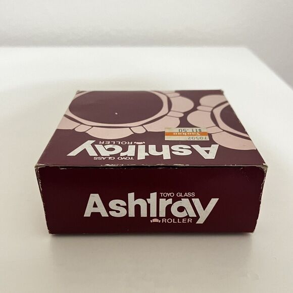 Vintage Toyo Glass Roller Ashtray Pink Round Scalloped Japan w/ Box - Picture 15 of 15